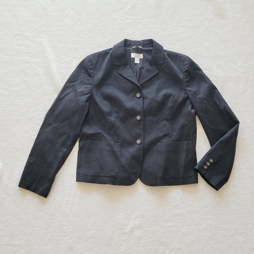 Talbots Petites Black Textured Cotton Blend Academia Blazer Business Preppy 12P